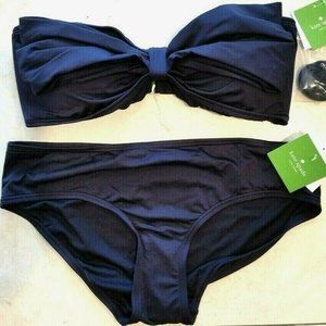 KATE SPADE NY GEORGICA BANDEAU 2-PC BIKINI SWIMSUIT NAVY BLUE SZ L NWT!